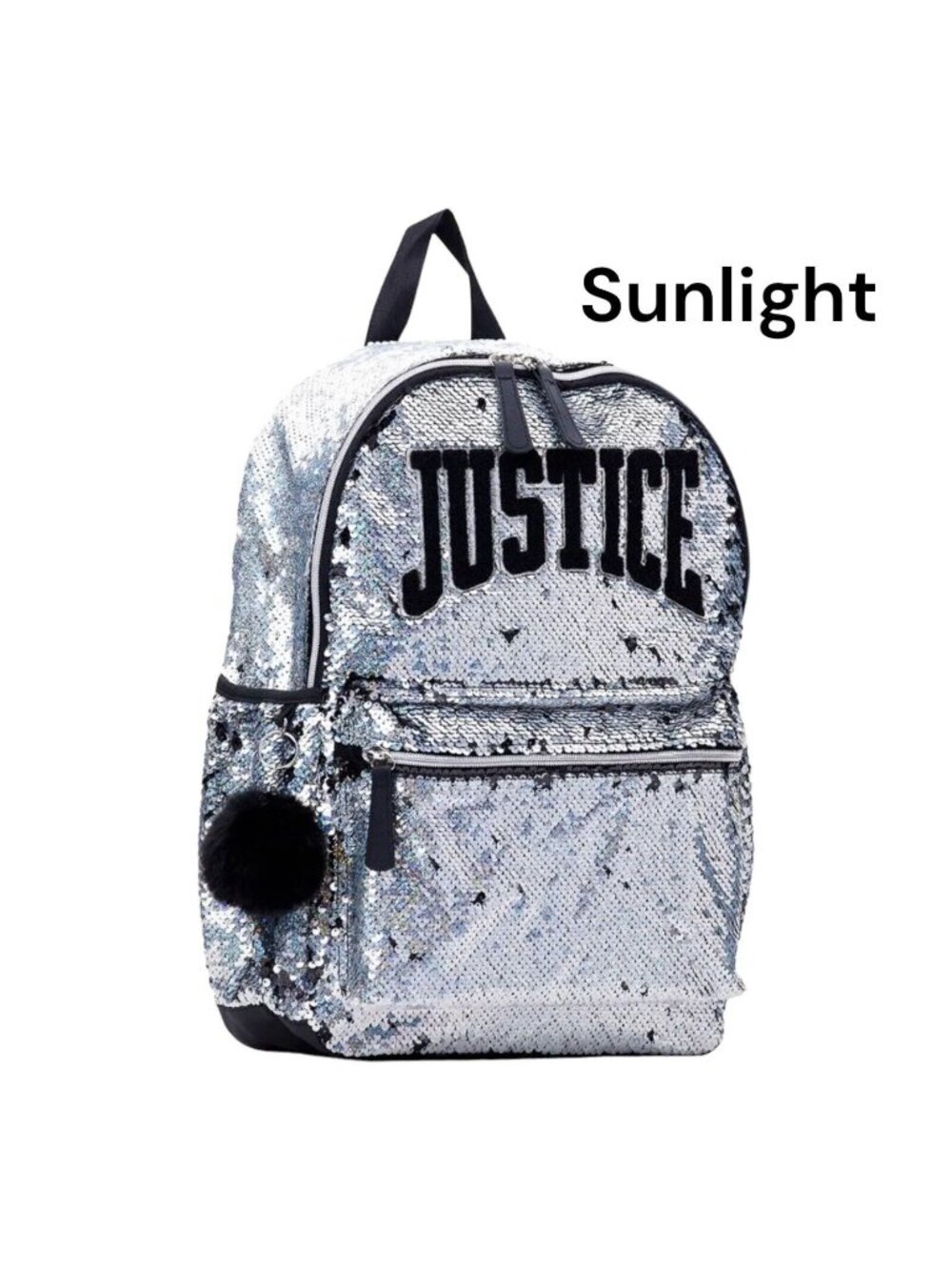 NWT Justice Girls Silver Sequined School Backpack New Collection